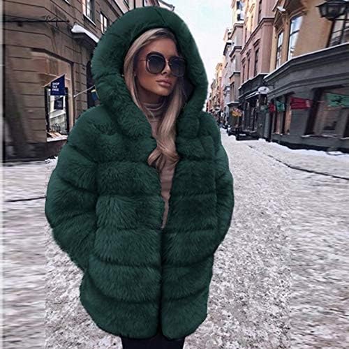 IYYVV женски моден луксузен луксузен крзно палто со качулка есен зимска топла мантил јакна