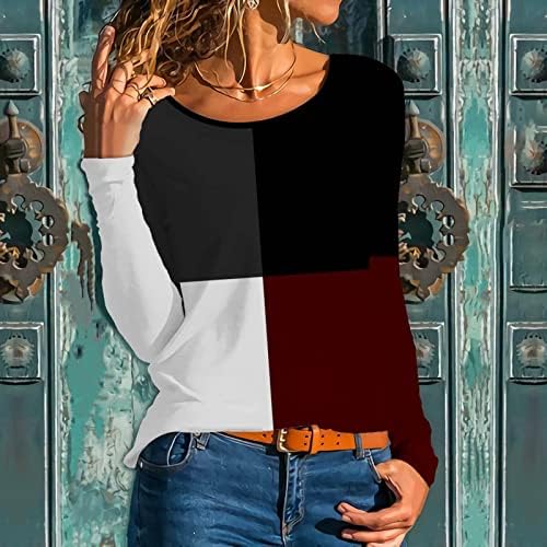 Плус големина на врвови за жени за плажа геометриски блок во боја Туника Топ лажичка вратот со долги ракави кошула Chinoiserie