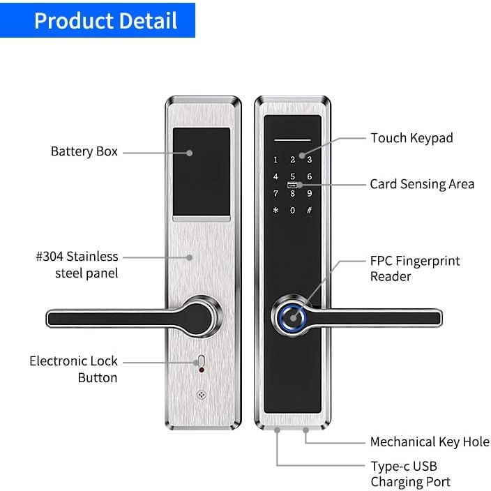 ZSEDP TUYA апликација Висока безбедносна челик не'рѓосувачки челик тастатура за заклучување на тастатурата Дигитална биометриска RIFD картичка