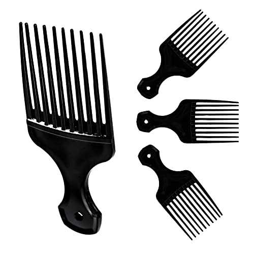 Пластичен чешел за избор на коса - Широк заб Афро лифт за лифт - пакет од 4 чешли - 5,25 инчи - за кревање на стилизирање на