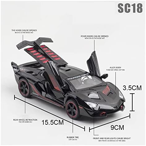 Скала модел на автомобили за автомобил SC18 Алуминиумски спортски модел на автомобил Diecast Sound Super Racing Lighting Tail Tail Wheels