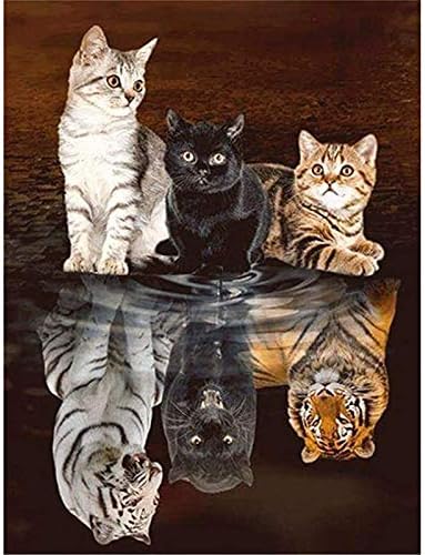 Комплети за сликање на дијаманти Хуакан - DIY 5D Cat Tiger целосен квадратен вежба кристал ринестон вез на слики уметност за занает за домашен