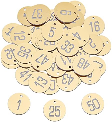 NBEADS 50 Парчиња 1-50 Нумерирани Клучни Ознаки, Златни Ознаки за броеви 30мм Ознаки За ИДЕНТИФИКАЦИЈА На Број Пластични Врежани
