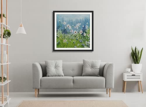 Рачно насликано масло сликарство платно wallидна уметност маргаритка поле бели цвеќиња сина зелена глетка рачно изработена врамена