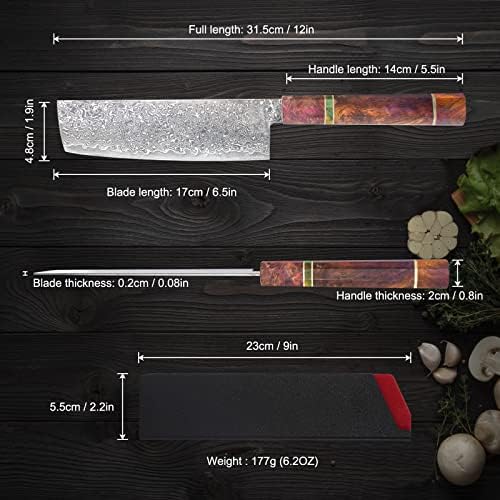Нож GVDV Nakiri - 6,5 инчи Дамаск професионален нож за готвачи, рачно фалсификувани 67 слоја VG -10 високо јаглерод не'рѓосувачки челик, домашна
