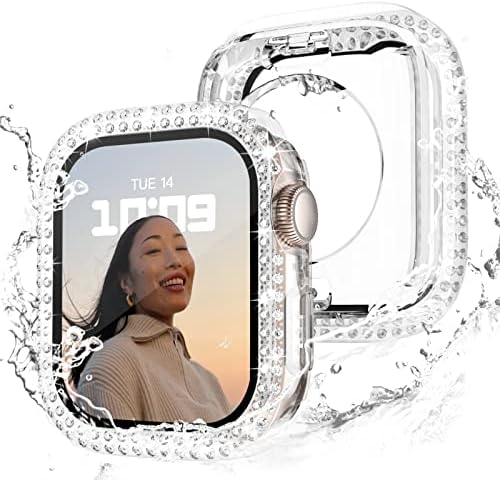 [2 во 1] Водоотпорен случај на блинг, компатибилен за Apple Watch 41mm Серија 8/7 со заштитен стаклен екран заштитник, жени 2