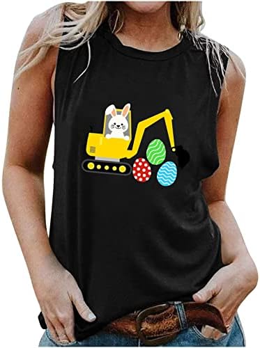 Женски слатки резервоар за печатење врвови летни графички маички без ракави кошули Велигденски јајца Велигден зајаче велигденски зајак маица