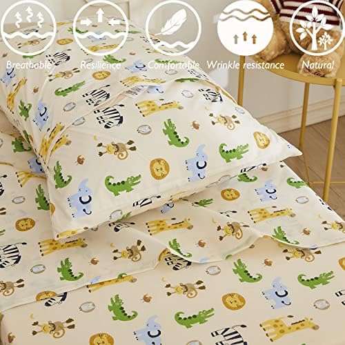 BrandReam Jungle Toddler Постелнини за постелнина за момчиња или девојчиња, Safari Forest Bed-in-A-Bag Cotton Comforter Set,