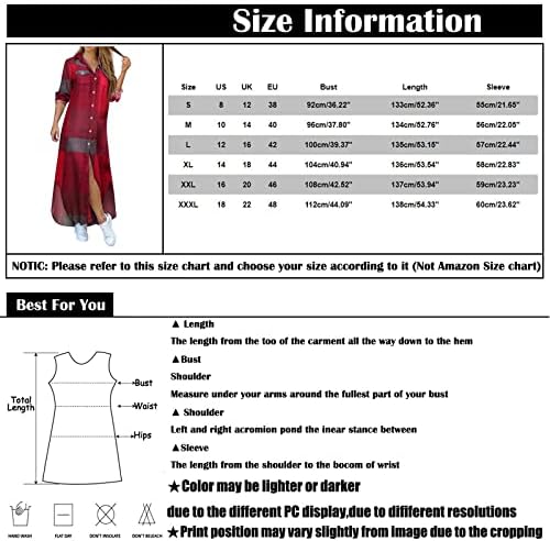 Maxенски макси фустани, модни женски обични лабави секси секси секси долги ракави џебни кошула печатење фустан