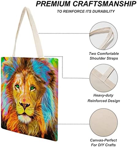 Боја лав платно торбичка торба за еднократна торба за намирници со рачки за мажи жени 38x41cm