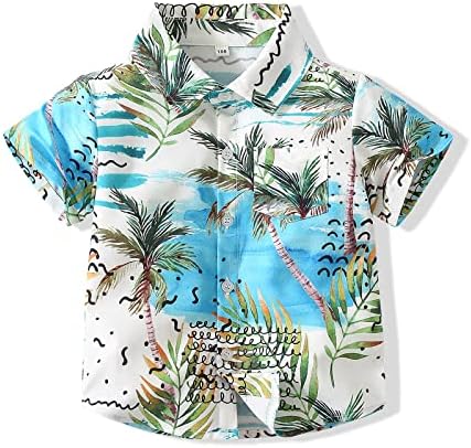 Бебе момче копче надолу во хавајски кошули Краток ракав кул цртан филм печатење алоха фустан врвови маица