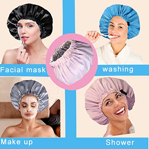 2 парчиња капаче за туширање со сатенски ентериер, капа за туширање за жени, екстра големи и еднократно и водоотпорно капаче за туширање