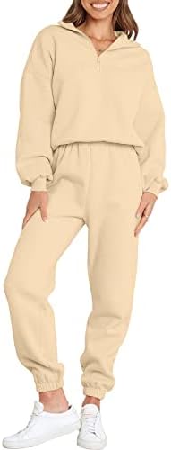 Prinbara женски половина поштенски пуловер со долги ракави џокери за џогер панталони салон поставуваат 2 парчиња облека со џебови