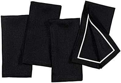 Салфетки за крпа Д'Мокша, црно-бело 20x20 инчи, сет од 4- чиста постелнина реверзибилна модерна трпезариска салфетка/салфетка за вечера
