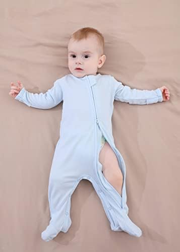 Guisby Bamboo бебешки нозе пижами, долги ракави 2 пат патент со засенчен заспан од дебелина