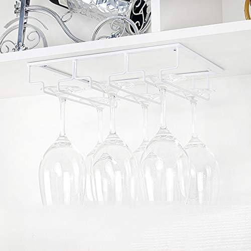 Под држач за стакло за вино, wallид монтиран за складирање на очила за складирање на железнички метални организатор за домашна кујна -White L30XW22.5cm