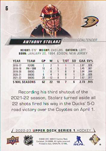 2022-23 Горна палуба 6 Ентони Столарц Анахајм патки серија 1 НХЛ картичка за трговија со хокеј хокеј