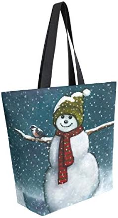 Модни обични кеси за намирници за еднократна употреба Прекрасен снежен човек со пикада зимски снег мажи жени рамо тотална торба платно