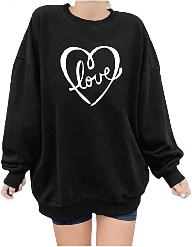 Женска loveубов срце дуксер тинејџерска валентин кошула среќна кошули за Денот на вineубените Обични врвови пуловер
