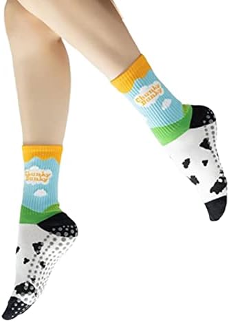 Јога пилатес чорапи со занарчани за жени кои не се лизгаат разнобојни врски за боја, амортизирани чорапи на екипажот за баре балет