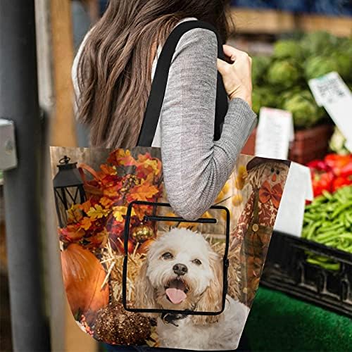 Есенска есен кучиња тиква од тиква, преклопена торба за рамо, торба за намирници што може да се употреби, тешка школа торба торба за купување