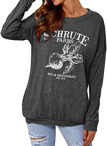 Femle Schrute Farms Burtsенски женски џемпер со џеб со џеб смешна графичка маица