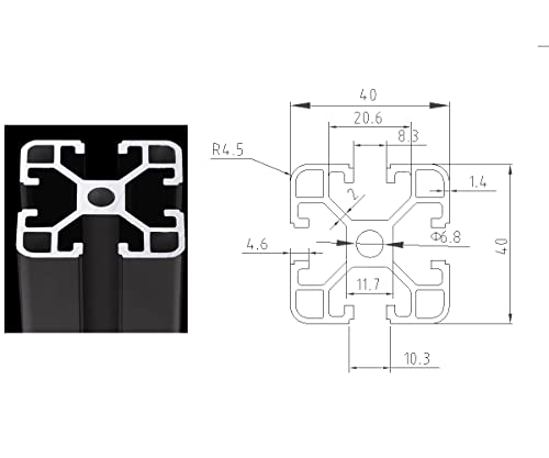 Десет високи 4040 Алуминиумски профил за екструзија 23.62inch / 600мм Црна анодизиран линеарен железнички Европски стандард за 3Д печатач