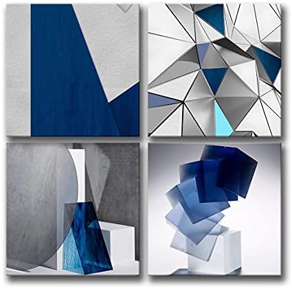 Oilpa уметност сина апстрактна wallидна уметност сина и бела за дневна соба декор 12x12 модерна сива апстрактна 3Д геометриска платно