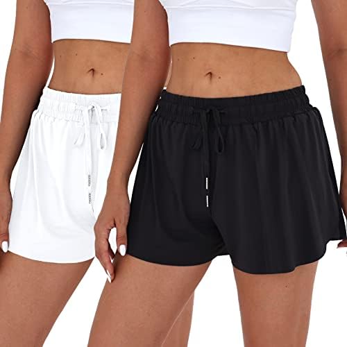 Juya 2 Pack 2 во 1 Flowy Running Shorts за жени со висока половината атлетска јога тренингот шорцеви тениски здолништа случајно лето