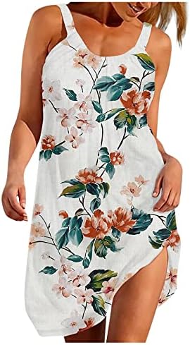 Летните фустани на jielayou за жени плажа Бохо цветни печатени печатени ракави без ракави случајно плус големина на екипаж фустан