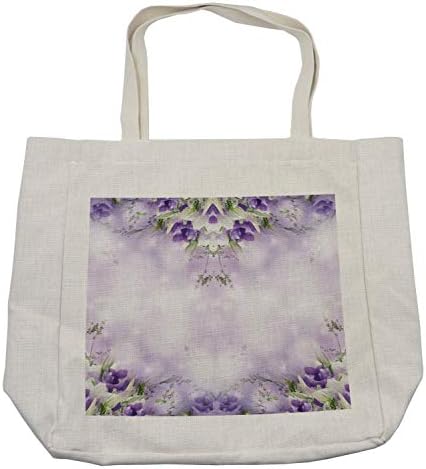 Амбесон-цветна торба за купување, состав на цветни цвеќиња со зелени пролетни лисја романтична природа, еко-пријателска торба за еднократна употреба