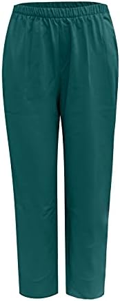 Женски панталони еластични половини проточни постелнини капри панталони за летни летни лаги ситни цврсти бои за џемпери за џемпери