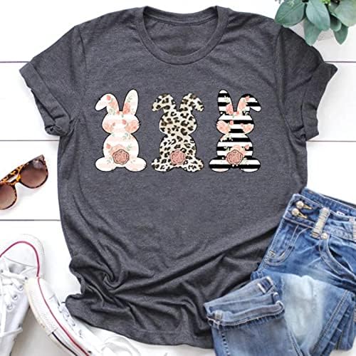 Маици за маици за време на мајката, зајачиња за печатење графички врвови на лето лето -случајни кратки ракави со тркалезниот врат на вратот