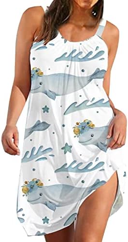 Кцјгикпок Фустани Со Плус Големина, Преголеми Цветни Принтови Камизола Со Кружен Врат Фустан Од Плажа Лето Плус Големина Фустани
