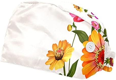 2 пакувања Пролетно цвеќе Цветно прилагодливо работно капаче со копче и џемпери за медицински сестри жени со коњчиња од конска опашка