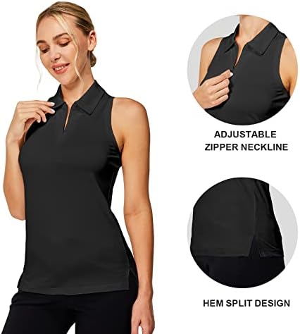 Женски голф Поло кошула без ракави Брзо сув UPF50+ zip Up rolored тениски голф облека за атлетски резервоар за атлетски работи на