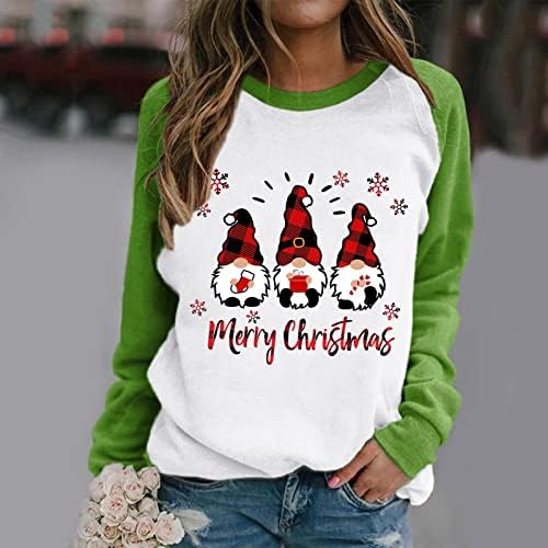 Beuu Crewneck Sweatshirts For Women 2022 Божиќ симпатична принт со долг ракав плус големина на врвови случајно лабаво пријатно топло