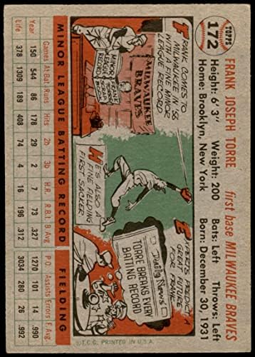 1956 Топпс 172 Wht Frank Torre Milwaukee Braves Good Braves