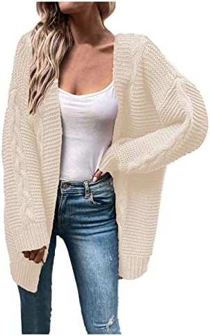 Кокера модни есен кардиган џемпери за жени елегантни отворени предни кардиган каузална лабава цврста боја кабел плетен палто за надворешна