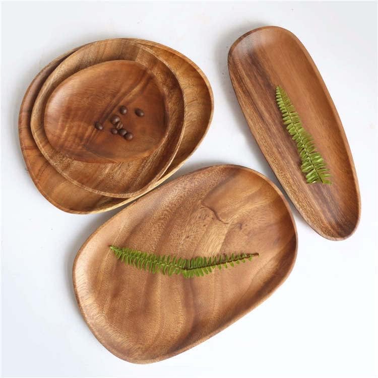 Сет на две неправилни овални чинија за чување на чинија за чаршави од дрво од багрем