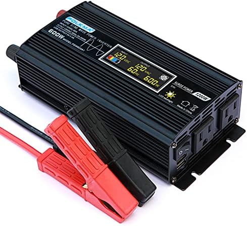 Фолма 600W чист синусен бран за напојување инвертер 1200W Surge DC12V до 110V AC инвертер на автомобили со LCD дисплеј