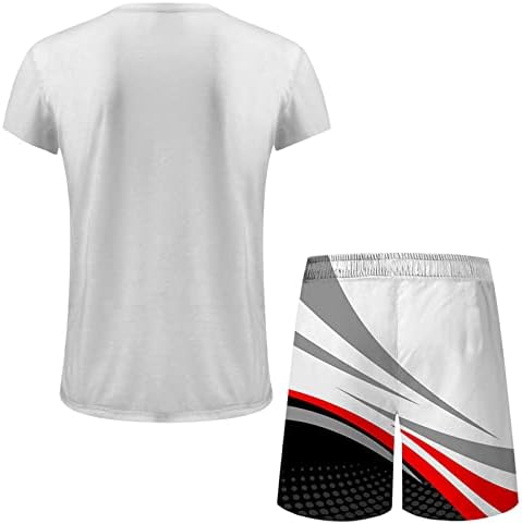 Мажите летни спортски облеки за спортска маица за обична тркалезна врата 3Д блуза со кратки ракави и панталони со две парчиња сетови
