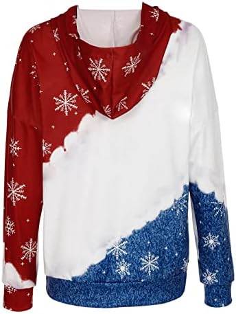 Среќни Божиќни врвови - женски пулвер со качулка со долги ракави со долги ракави дуксери со џебови со џебови