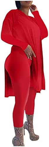 Cokueraенски женски тренинг мода со цврста боја на бои 2 парчиња облеки плус големина долги ракави со горниот дел од нозете, панталони