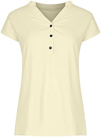 Womenените 2023 Облека Краток ракав Постелнина Памук V врат Бранч Основна маица со блуза летна есенска кошула за женски B5 B5