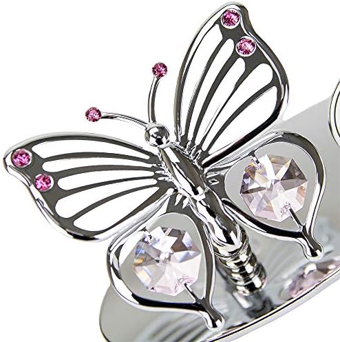 Сребрена позлатена метална пеперутка Најдобра Нана некогаш украс со розова австриска кристална стакло | Прекрасна идеја за подароци