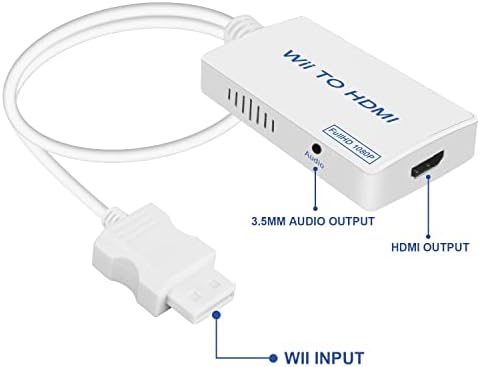 Tgwbawm Wii to HDMI конвертор со кабел, 1080p Адаптер излезен видео и аудио 3,5мм Audio Audio, ги поддржува сите режими на приказ