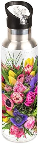 Шише за спортска вода Пардик со слама капаче букет со убави цвеќиња вакуум изолирани двојни wallидови од не'рѓосувачки челик шише за вода