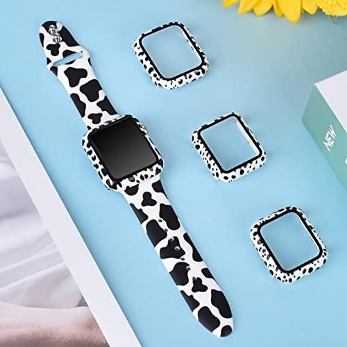 Vozehui 2-пакет компатибилен со Apple Watch Cow Print 38 40 41 45 42 44mm опсег со куќиште за печатење со крави, куќиште за печатење