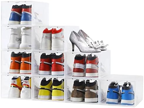 Клемат Кутија За Складирање Чевли, Комплет од 10,Кутија За Чевли Проѕирна Пластика Што Може Да Се Реди, Капка Предна Кутија